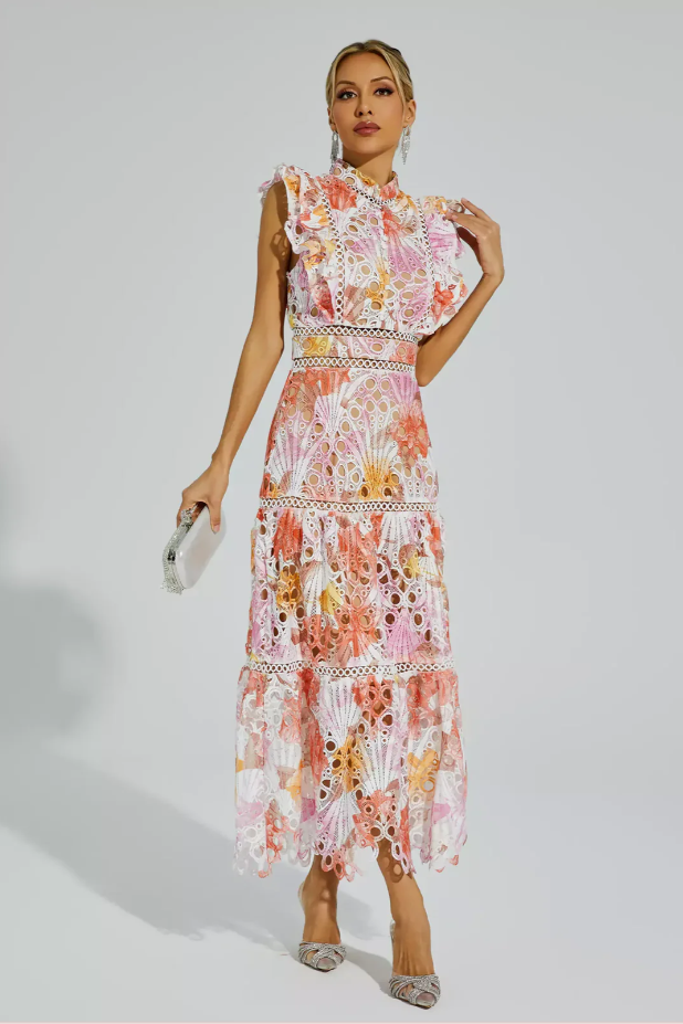 Maven™ | Vestito Maxi in Pizzo Floreale