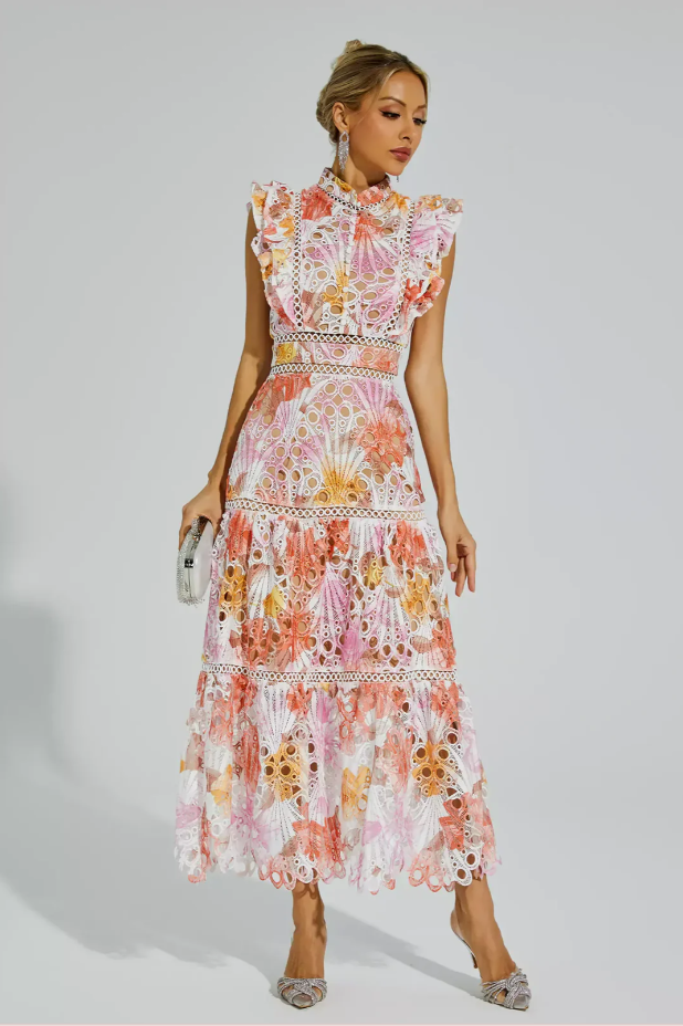 Maven™ | Vestito Maxi in Pizzo Floreale