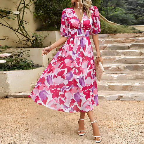 Everly - Abito Midi con Maniche a Lanternino in Stile Vintage