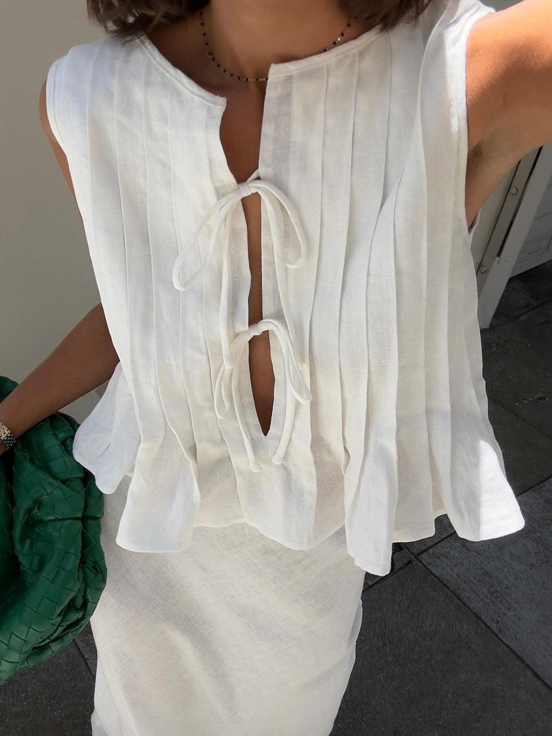 Bellini™ | Canotta Plissettata con Collo Tondo Legata