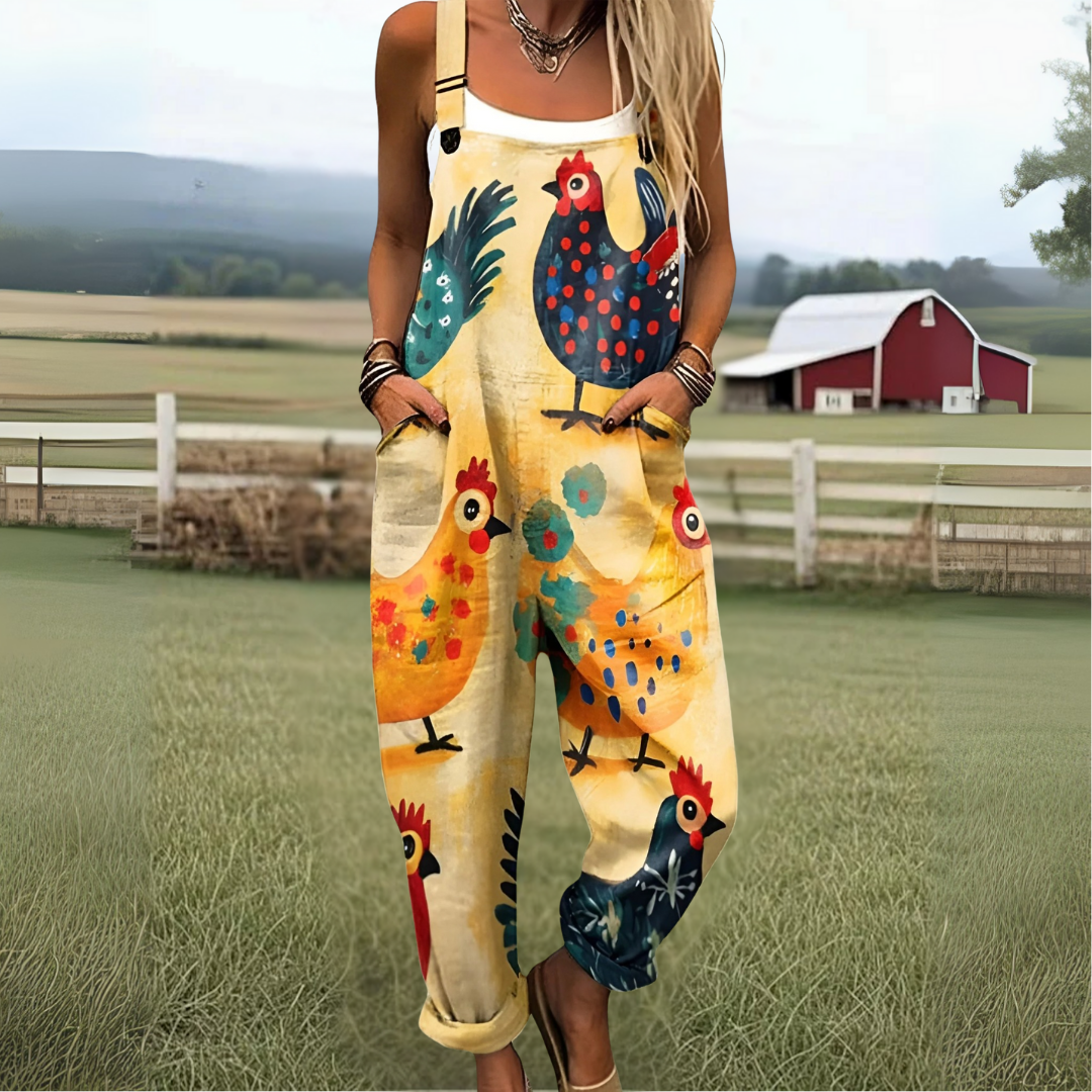 Camille | salopette con galline artistiche