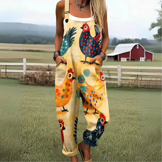 Camille | salopette con galline artistiche