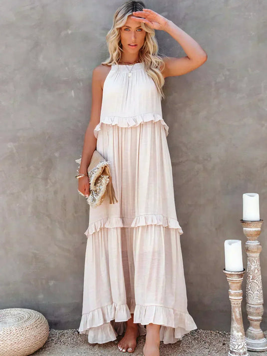 Delilah - Abito Elegante con Collo All'Americana e Rouches