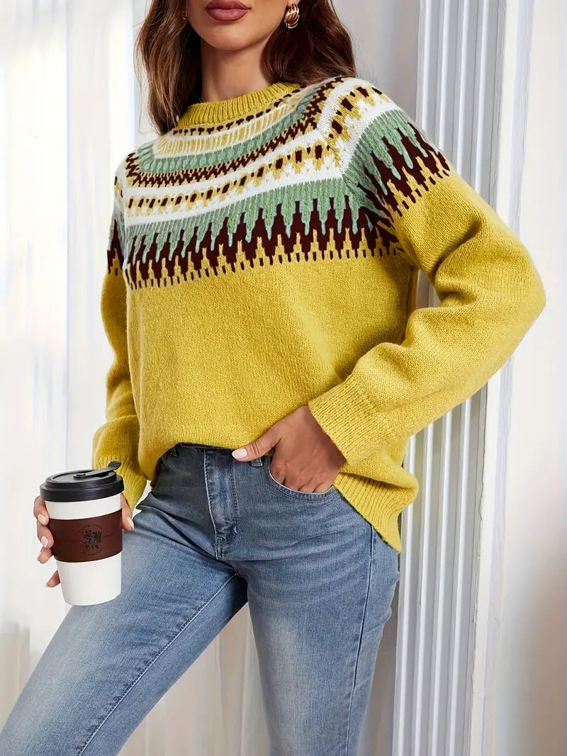 Maglione con Motivo Geometrico Bold in Stile Retro