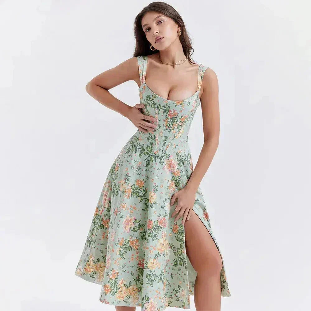 Freya™ | Vestito Midi con Corsetto Floreale
