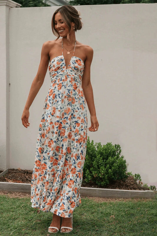 Louise™ | Abito Estivo Lungo con Collo all'Americana e Stampa Floreale