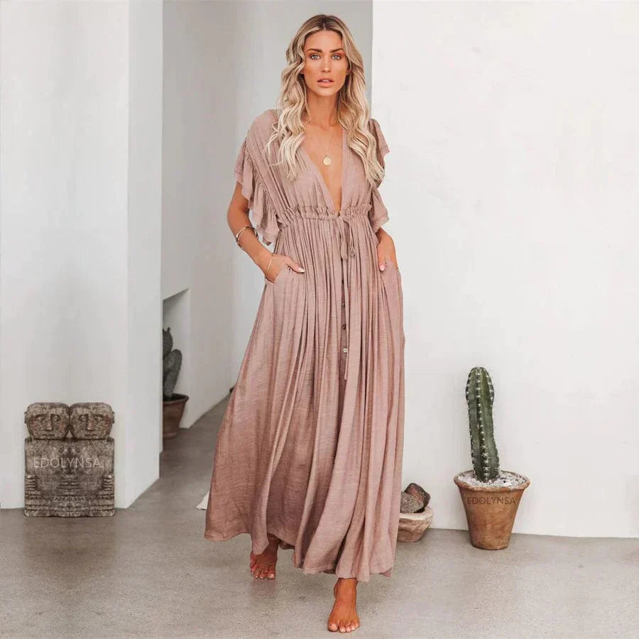 Anne™ | Abito Maxi Color Tortora per Ibiza