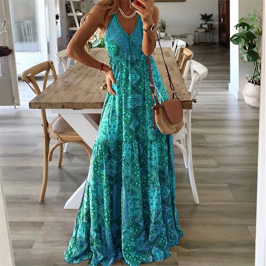 Wren - Abito Maxi V-Neck con Spalline a Spaghetti Boho